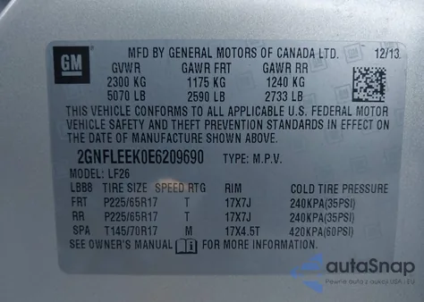 2014 Chevrolet Equinox Ls из США, поврежденный, VIN 2GNFLEEK0E6209690